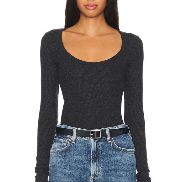 Agolde Corey Scoop Neck Ribbed Long Sleeve Tee Size Medium - Picture 1 of 5